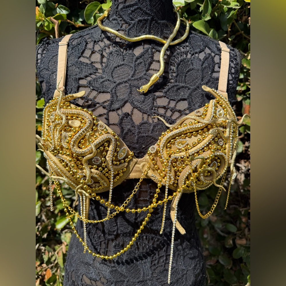 Handmade Gold Rhinestone Beaded Madusa Costume/Cosplay Bra
